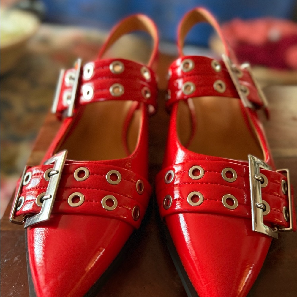 Amazon Red Women's Flats with Buckle Accents